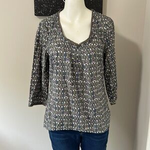 BODEN Olive Green Purple Geo Pattern Top Sz 10